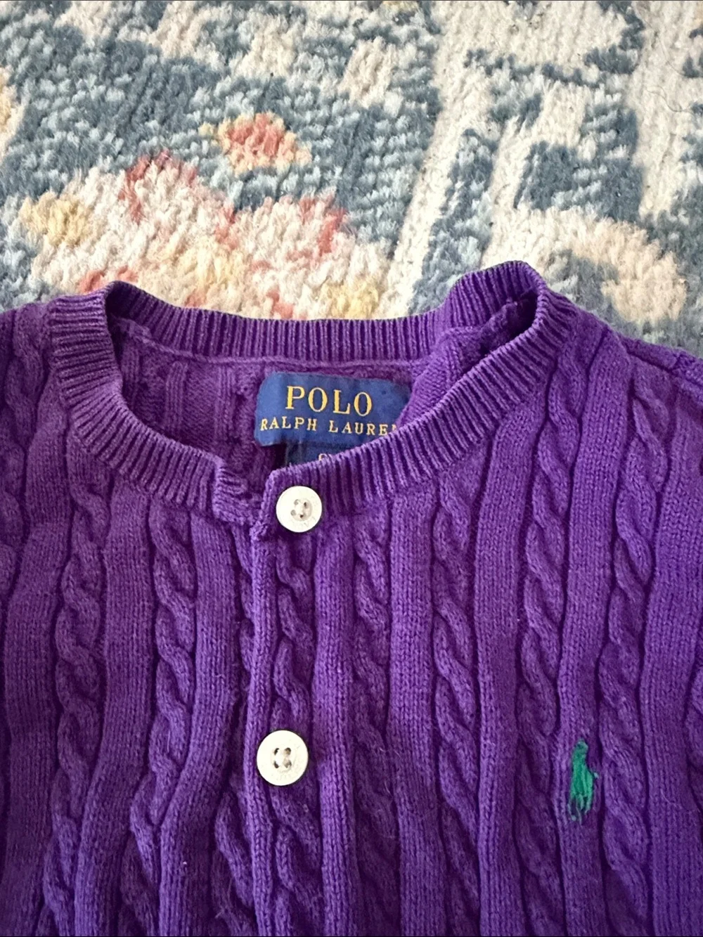 Polo by Ralph Lauren Vibrant Purple Cable-Knit Button Cardigan fits 4-5 years